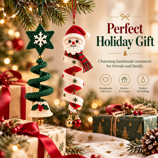 6 Christmas Spiral Ornaments Crochet Pattern Bundle DIY | Santa，Snowman，Emerald Snowflake，Christmas Tree| Hanging Amigurumi Christmas Decor