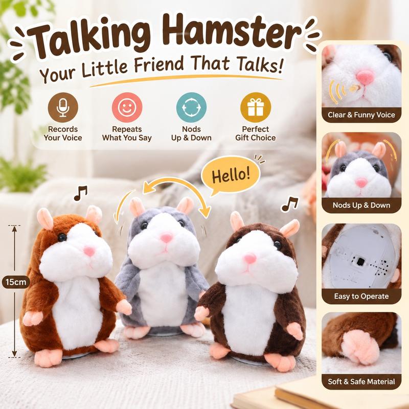 🥳2026 HOT SALE🥳💞50K+ SOLD! 🐹✨Talking Hamster Plush – repeats whatever you say, auto head-shaking, hilarious fun for kids & adults. Perfect gift & pet entertainment! 🎁💚