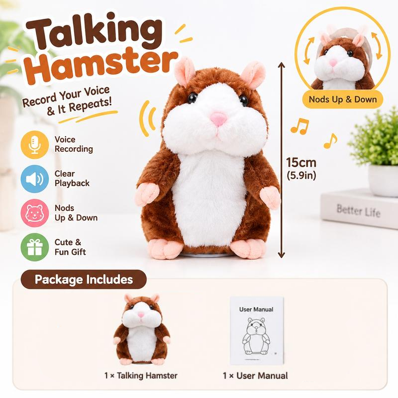 🥳2026 HOT SALE🥳💞50K+ SOLD! 🐹✨Talking Hamster Plush – repeats whatever you say, auto head-shaking, hilarious fun for kids & adults. Perfect gift & pet entertainment! 🎁💚