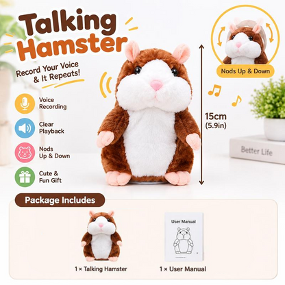 🥳2026 HOT SALE🥳💞50K+ SOLD! 🐹✨Talking Hamster Plush – repeats whatever you say, auto head-shaking, hilarious fun for kids & adults. Perfect gift & pet entertainment! 🎁💚